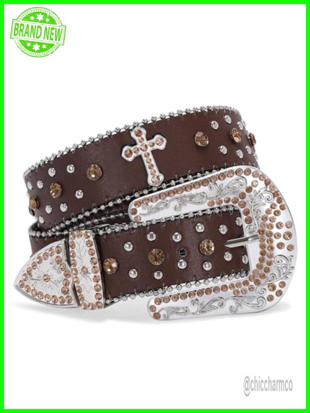 Western Rhinestone Studded Belt with Buckle Cowgirl Cowboy Style